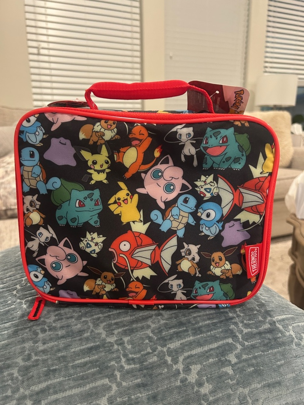 Thermos Black Lunch Bag with Red Trim and Multicolor Pokémon Characters